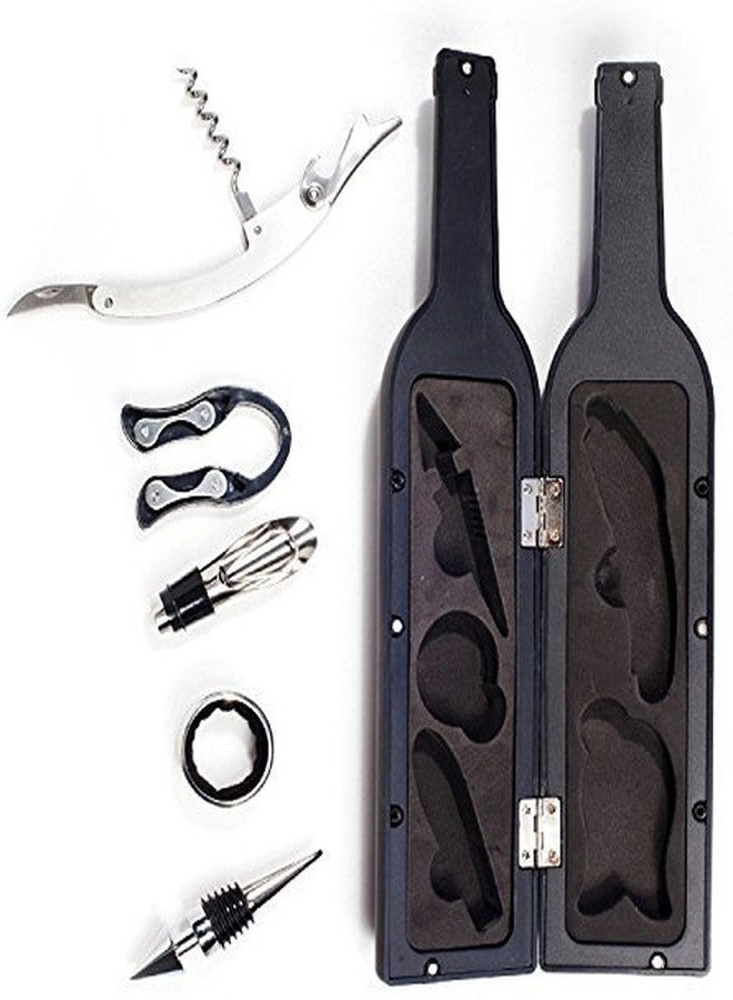 Iktu 5 Piece Wine Gift Set Bottle Shaped Deluxe Accessory Kit Novelty Hostess Tool Kit Christmas Holiday Gift Bottle Opener Corkscrew Foil Cutter Pourer Stopper Drip Ring Collar Bar Set Supplies - Image 4